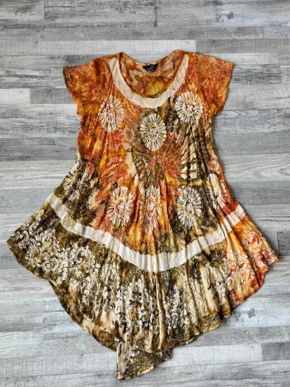 Riviera Sun orange tie dye loose embroidered short sleeve dress size XL A4